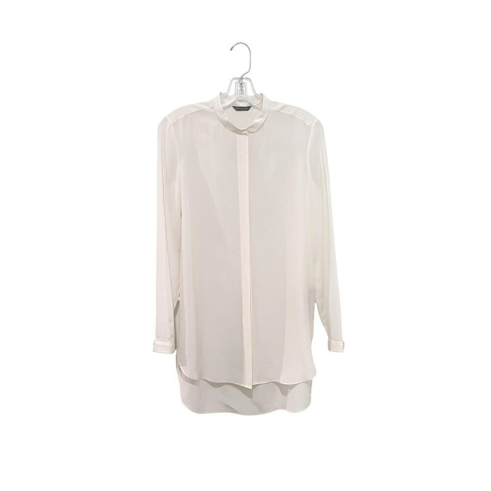 Massimo Dutti Mulberry Silk Blouse Womens 4 Ivory Long Sleeve Hidden Placket